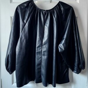 Aritzia Wilfred Black Faux Vegan Leather Blouse Top, Size Medium